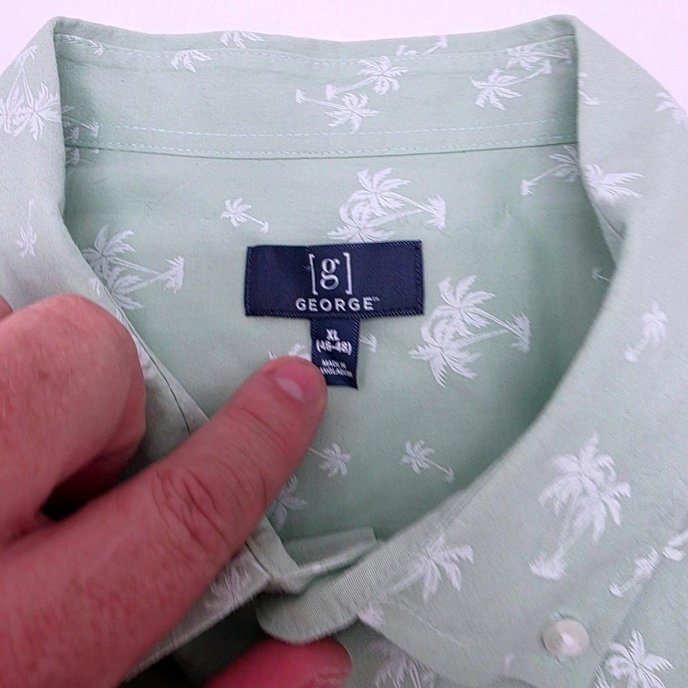 George Mens Palm Tree‎ Print Short Sleeve Button Down Shirt Green XL - Picture 4 of 11